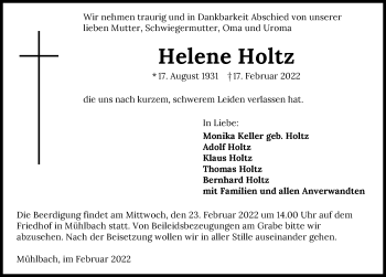 Traueranzeige von Helene Holtz von GESAMT