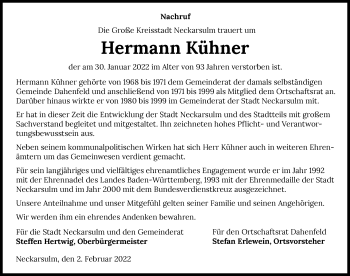 Traueranzeige von Hermann Kühner von GESAMT