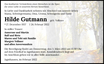 Traueranzeige von Hilde Gutmann von GESAMT