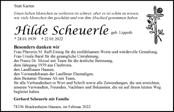 Traueranzeige von Hilde Scheuerle von GESAMT