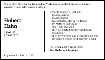 Traueranzeige von Hubert Hahn von GESAMT