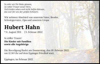 Traueranzeige von Hubert Hahn von GESAMT
