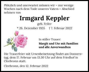 Traueranzeige von Irmgard Keppler von GESAMT