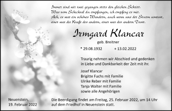 Traueranzeige von Irmgard Klancar von GESAMT
