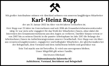 Traueranzeige von Karl-Heinz Rupp von GESAMT