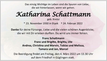 Traueranzeige von Katharina Schattmann von GESAMT