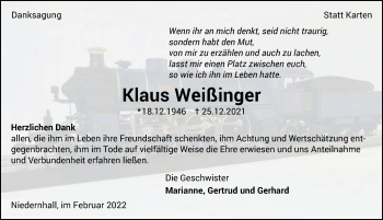 Traueranzeige von Klaus Weißinger von GESAMT