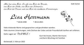 Traueranzeige von Lisa Herrmann von GESAMT