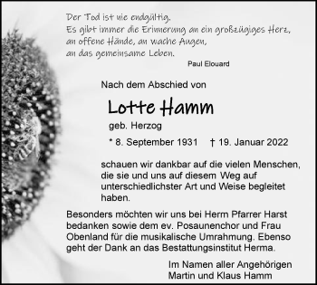 Traueranzeige von Lotte Hamm von GESAMT