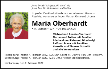 Traueranzeige von Maria Oberhardt von GESAMT