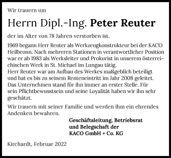 Traueranzeige von Peter Reuter von GESAMT
