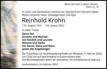 Traueranzeige von Reinhold Krohn von GESAMT