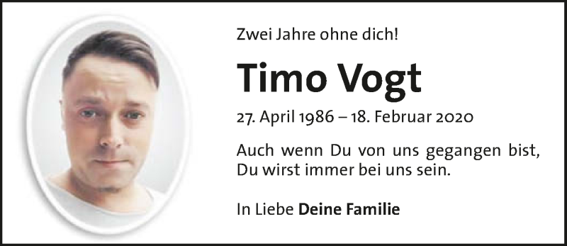  Traueranzeige für Timo Vogt vom 18.02.2022 aus GESAMT