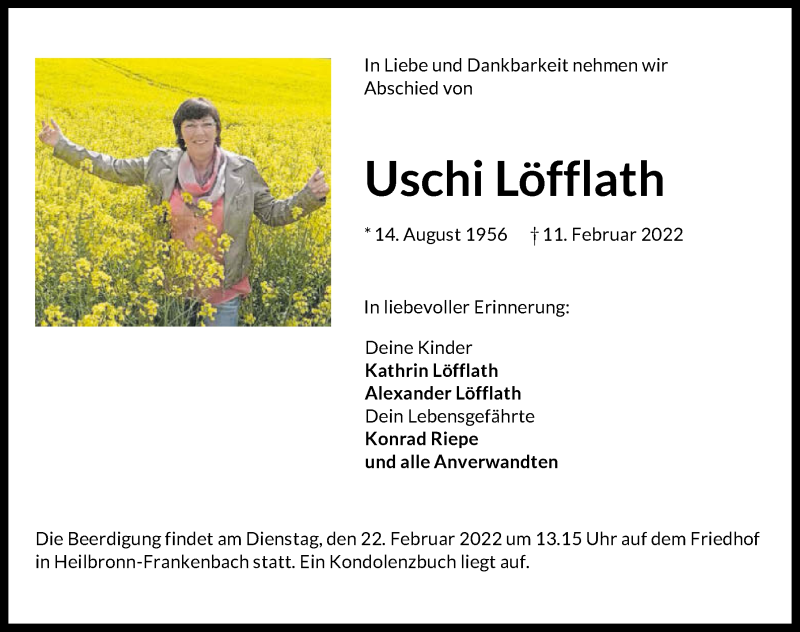  Traueranzeige für Ursula Löfflath vom 19.02.2022 aus GESAMT