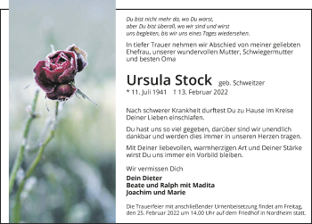 Traueranzeige von Ursula Stock von GESAMT