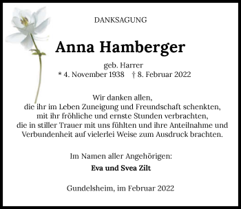 Traueranzeige von Anna Hamberger von GESAMT