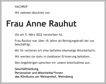 Traueranzeige von Anne Rauhut von GESAMT