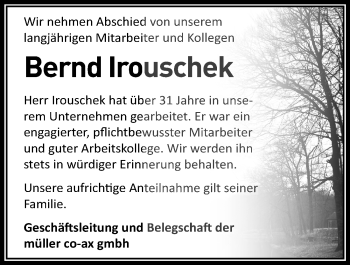 Traueranzeige von Bernd Irouschek von GESAMT