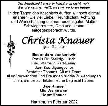 Traueranzeige von Christa Knauer von GESAMT