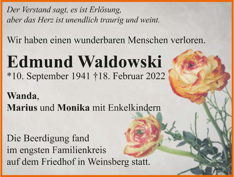  Traueranzeige für Edmund Waldowski vom 26.02.2022 aus GESAMT