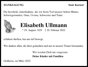 Traueranzeige von Elisabeth Ullmann von GESAMT