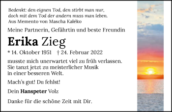 Traueranzeige von Erika Zieg von GESAMT