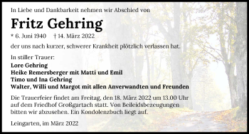 Traueranzeige von Fritz Gehring von GESAMT