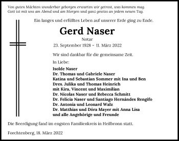 Traueranzeige von Gerd Naser von GESAMT