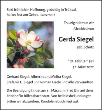 Traueranzeige von Gerda Siegel von GESAMT