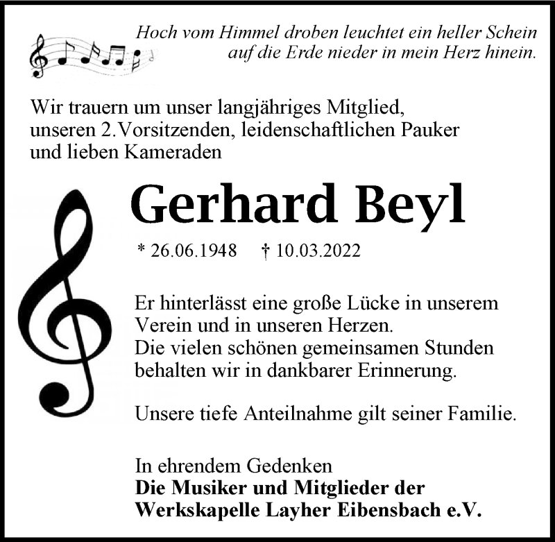  Traueranzeige für Gerhard Beyl vom 15.03.2022 aus GESAMT