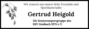 Traueranzeige von Gertrud Heigold von GESAMT