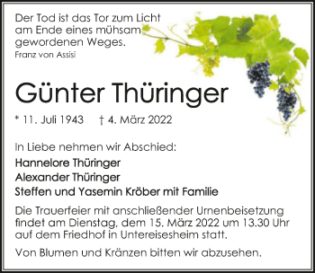 Traueranzeige von Günter Thüringer von GESAMT