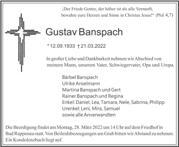 Traueranzeige von Gustav Banspach von GESAMT