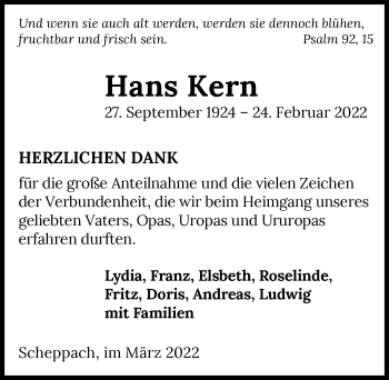 Traueranzeige von Hans Kern von GESAMT