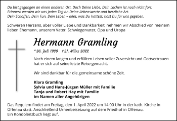 Traueranzeige von Hermann Gramling von GESAMT