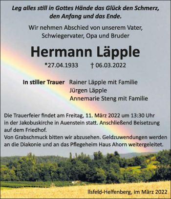 Traueranzeige von Hermann Läpple von GESAMT