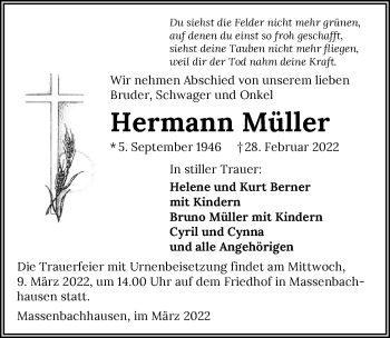 Traueranzeige von Hermann Müller von GESAMT