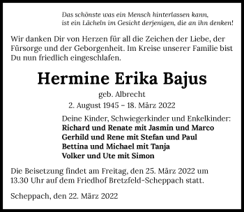 Traueranzeige von Hermine Erika Bajus von GESAMT