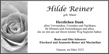 Traueranzeige von Hilde Reiner von GESAMT