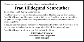 Traueranzeige von Hildegund Neureuther von GESAMT