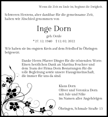 Traueranzeige von Inge Dorn von GESAMT