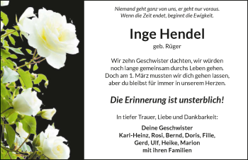 Traueranzeige von Inge Hendel von GESAMT