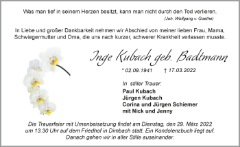 Traueranzeige von Inge Kubach von GESAMT