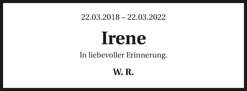  Traueranzeige für Irene Riedle vom 22.03.2022 aus GESAMT