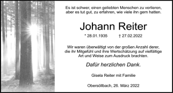 Traueranzeige von Johann Reiter von GESAMT
