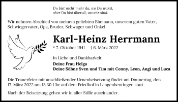 Traueranzeige von Karl-Heinz Herrmann von GESAMT