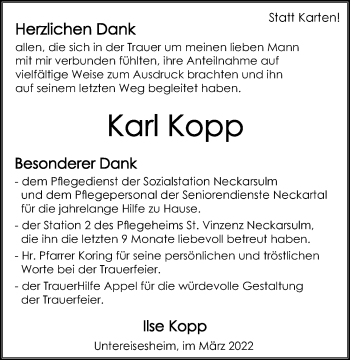 Traueranzeige von Karl Kopp von GESAMT