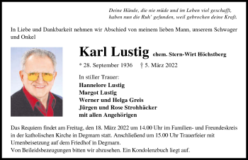 Traueranzeige von Karl Lustig von GESAMT