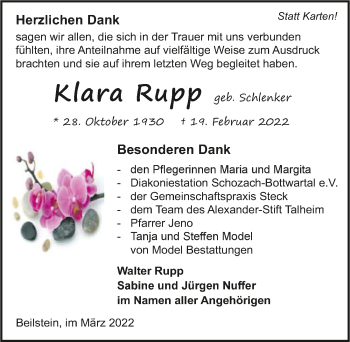 Traueranzeige von Klara Rupp von GESAMT