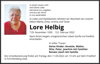 Traueranzeige von Lore Helbig von GESAMT
